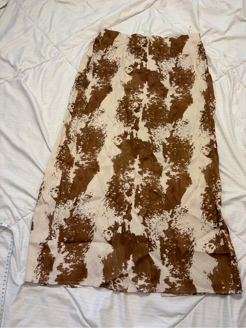 Zara Brown and Cream Animal Print Satin Midi Skirt NWT size XL